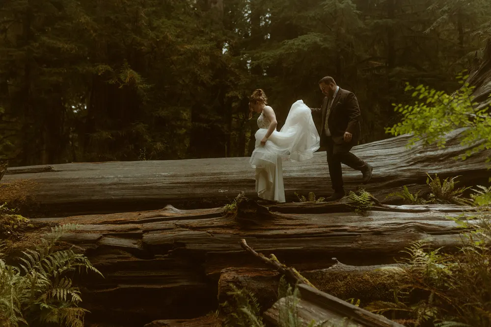 Alli and Logan exploring among the redwoods