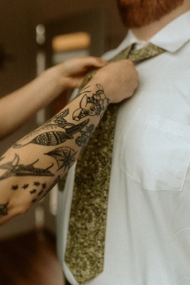 Finishing touches while getting ready