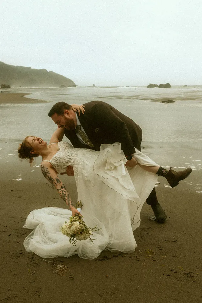 A playful moment on the beach